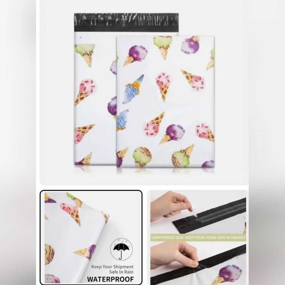 Bundle of 25 Self-sealing Polymailer size 10x13 Ice Cream Cone multi colored New